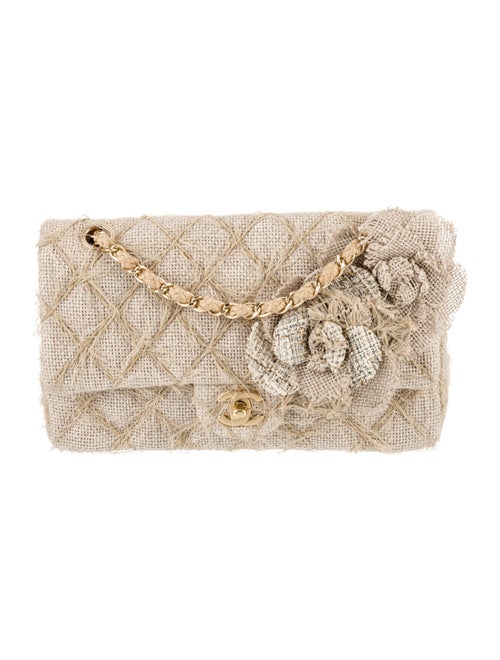 Chanel Medium Straw & Jute Camellia Flap Bag