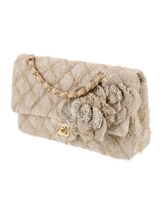 Chanel Medium Straw & Jute Camellia Flap Bag