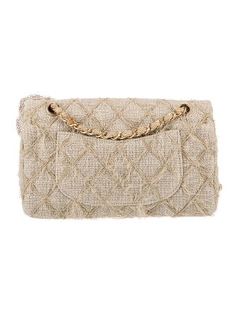 Chanel Medium Straw & Jute Camellia Flap Bag