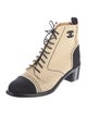 Chanel Interlocking CC Logo Grosgrain Trim Lace-Up Boots
