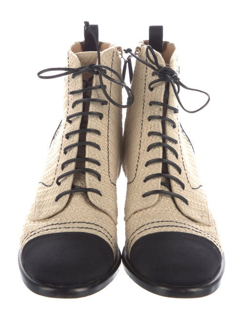 Chanel Interlocking CC Logo Grosgrain Trim Lace-Up Boots