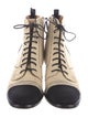 Chanel Interlocking CC Logo Grosgrain Trim Lace-Up Boots