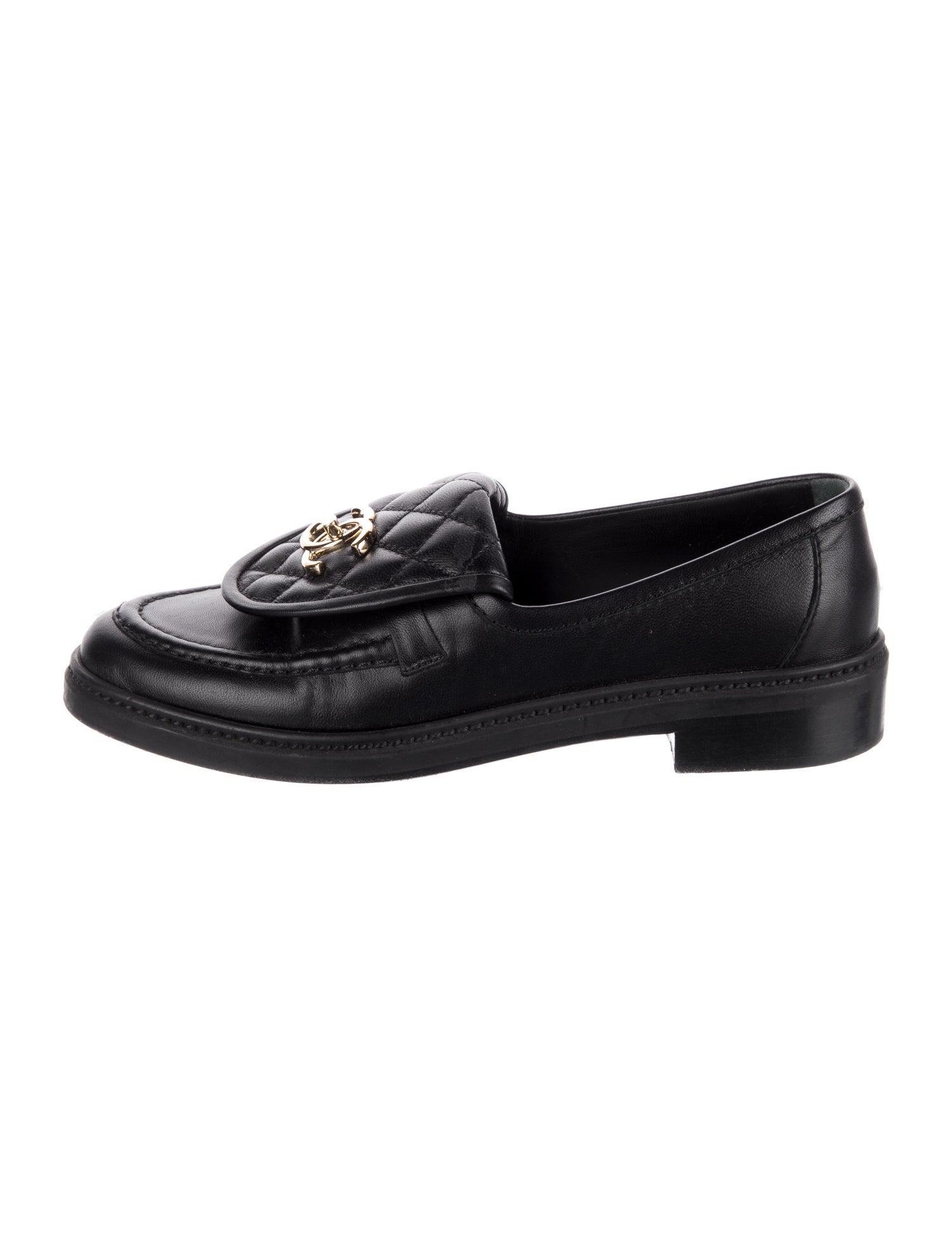 Chanel Interlocking CC Logo Leather Loafers