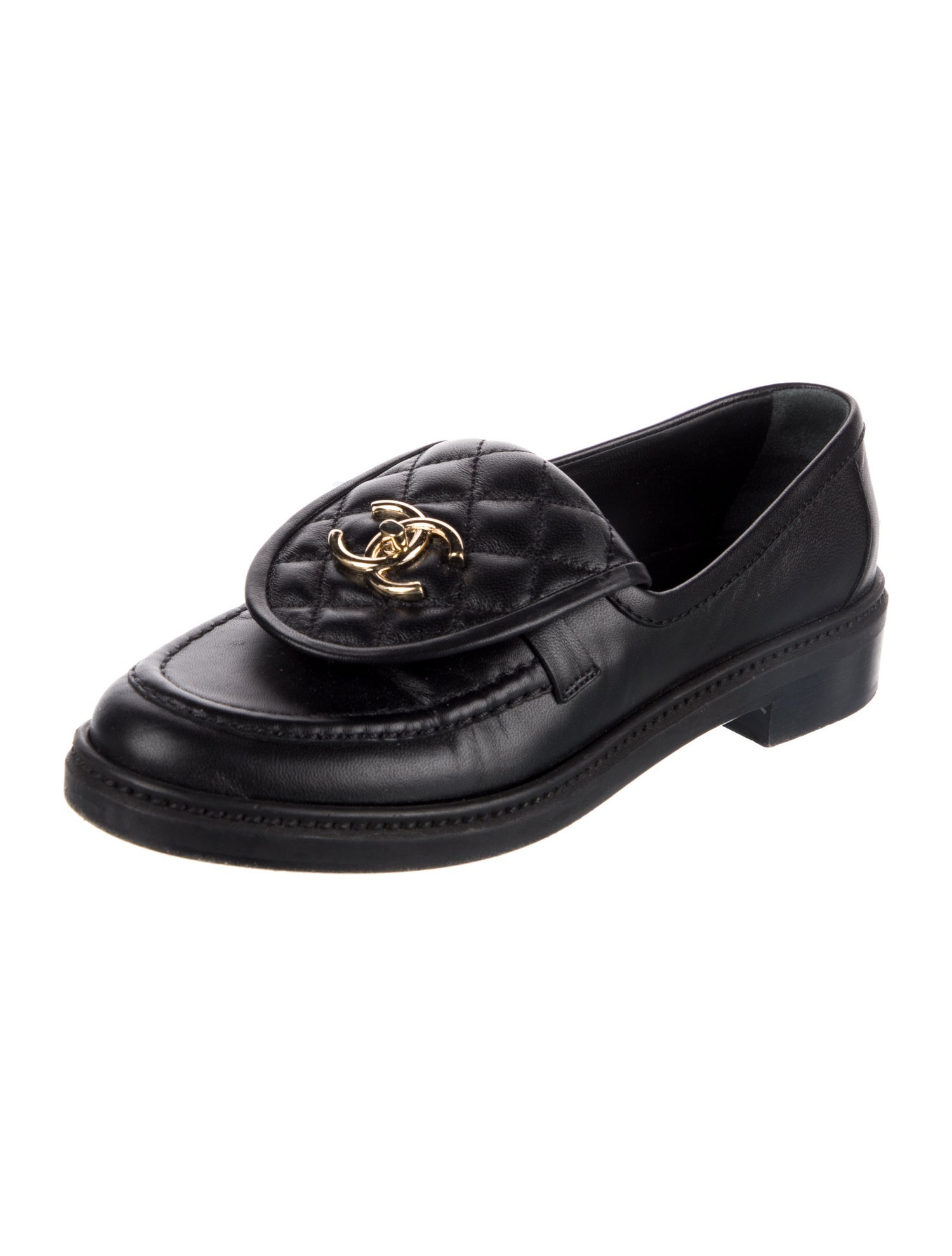 Chanel Interlocking CC Logo Leather Loafers
