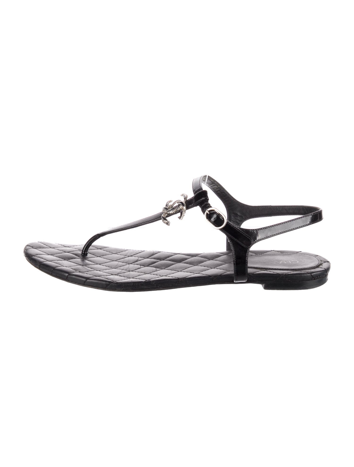 Chanel Interlocking CC Logo Leather T-Strap Sandals