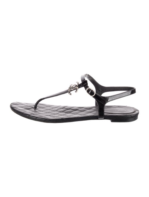 Chanel Interlocking CC Logo Leather T-Strap Sandals