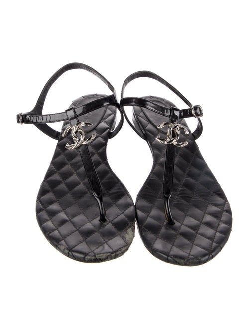 Chanel Interlocking CC Logo Leather T-Strap Sandals