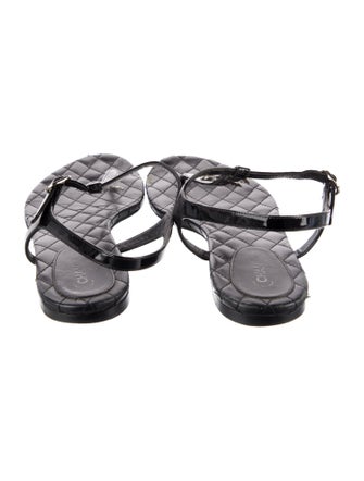 Chanel Interlocking CC Logo Leather T-Strap Sandals