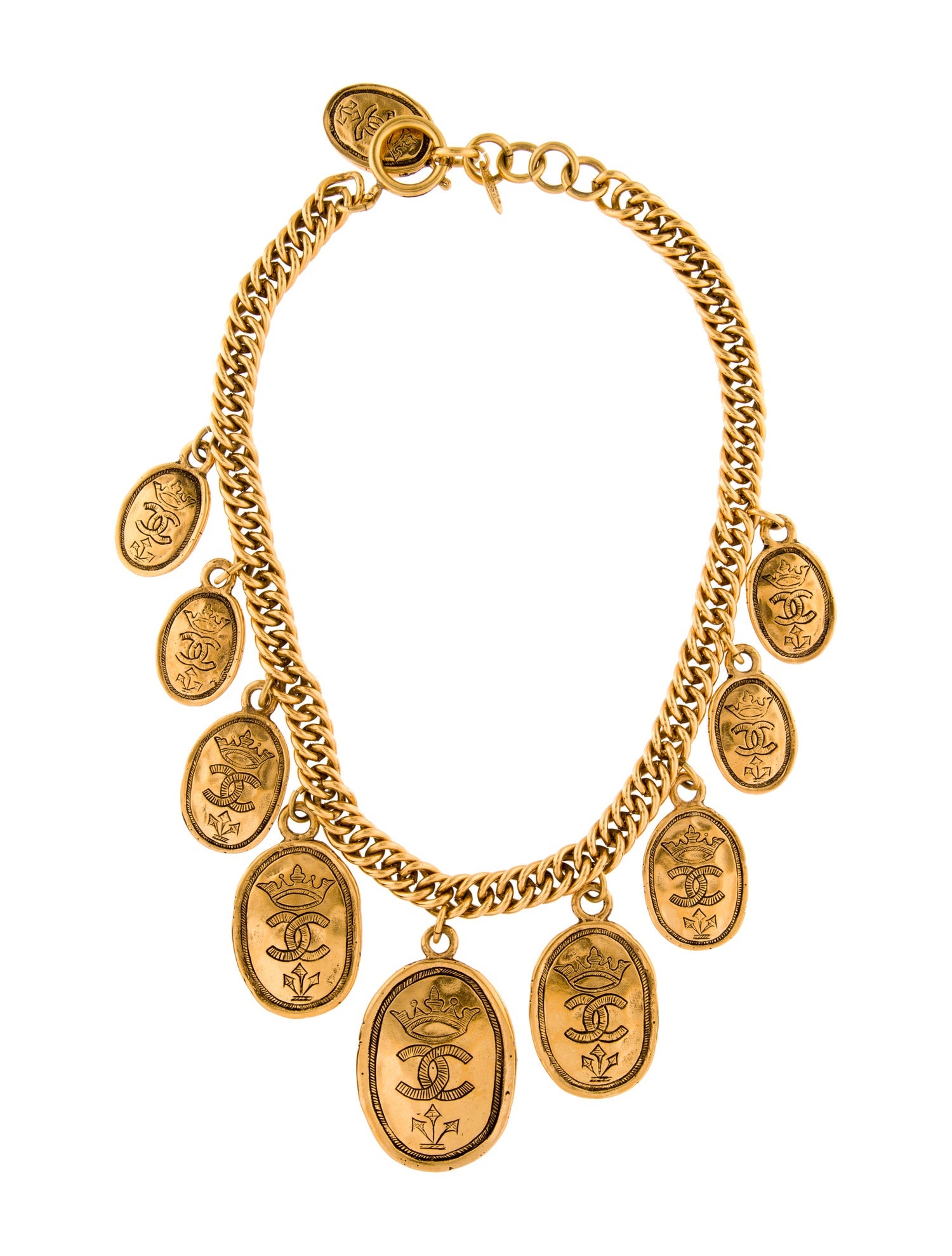 Chanel Vintage CC Crown Medallion Station Necklace