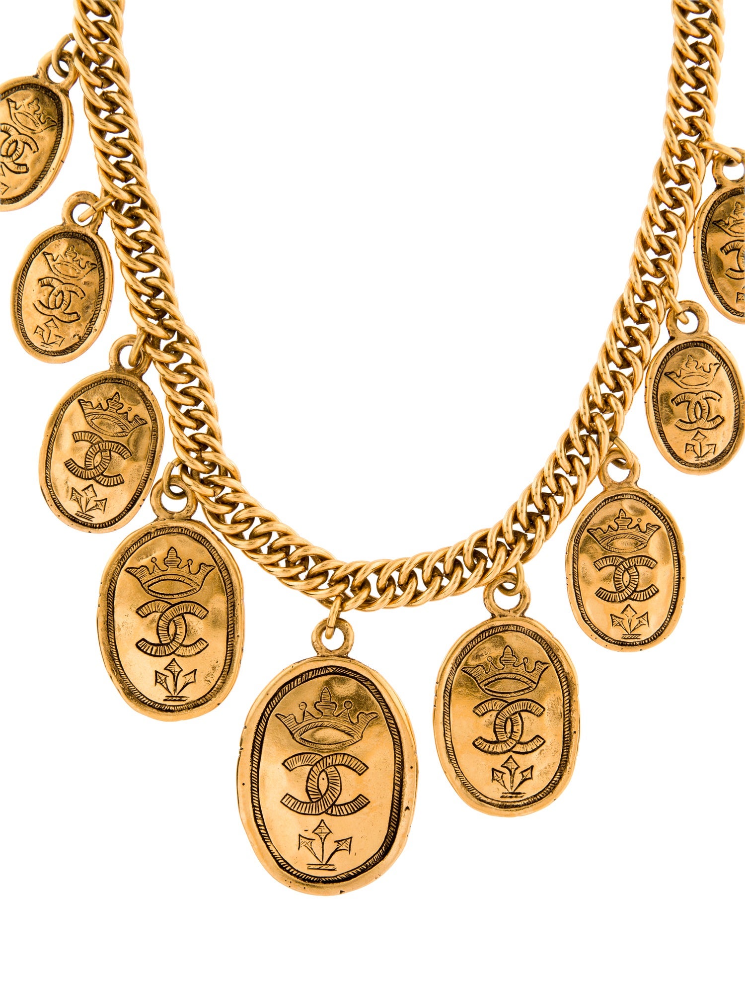 Chanel Vintage CC Crown Medallion Station Necklace