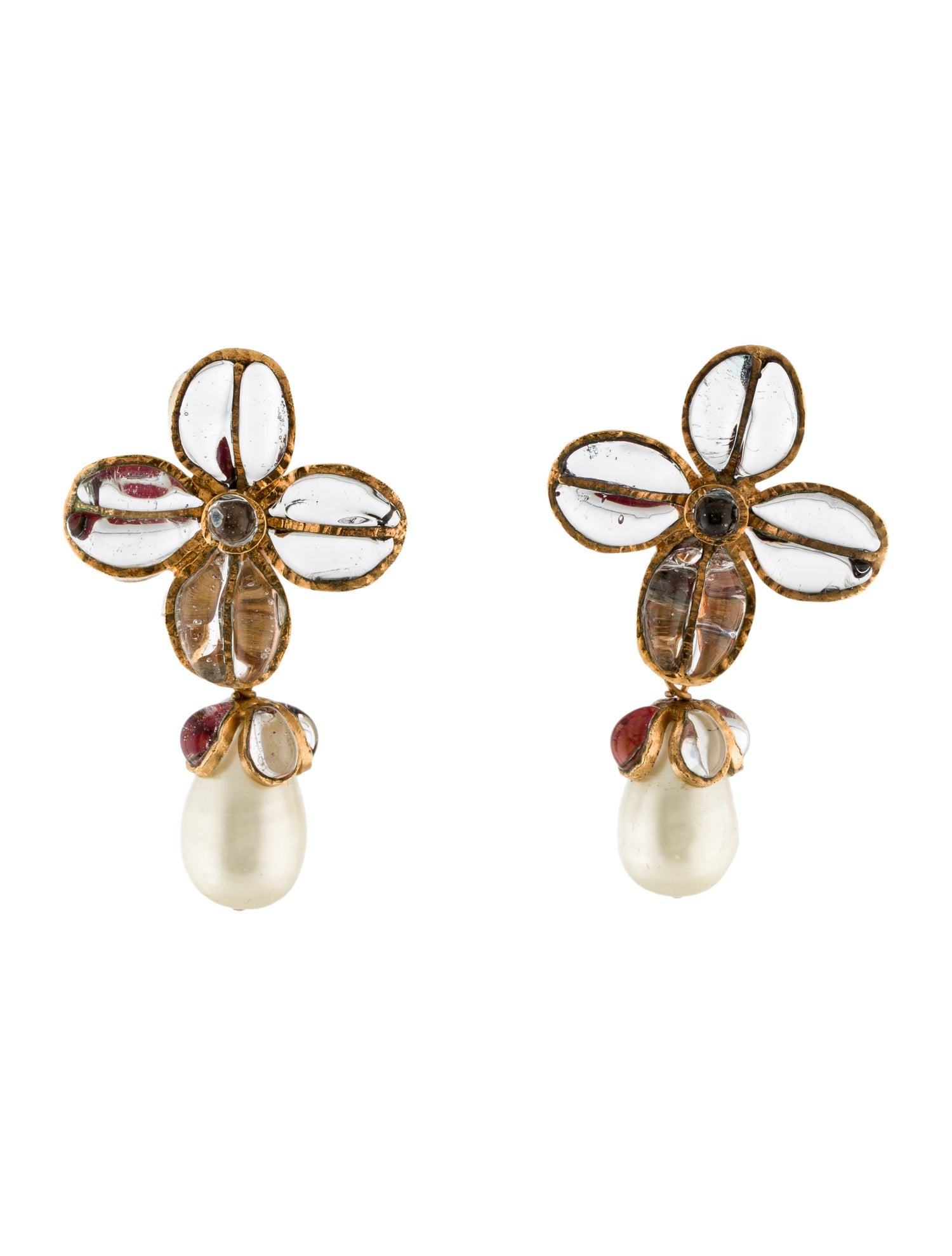 Chanel Vintage Faux Pearl & Gripoix Drop Clip-On Earrings