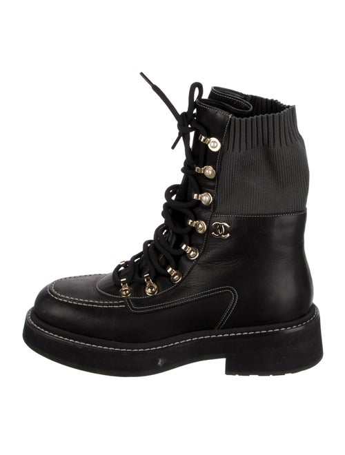 Chanel Interlocking CC Logo Leather Combat Boots