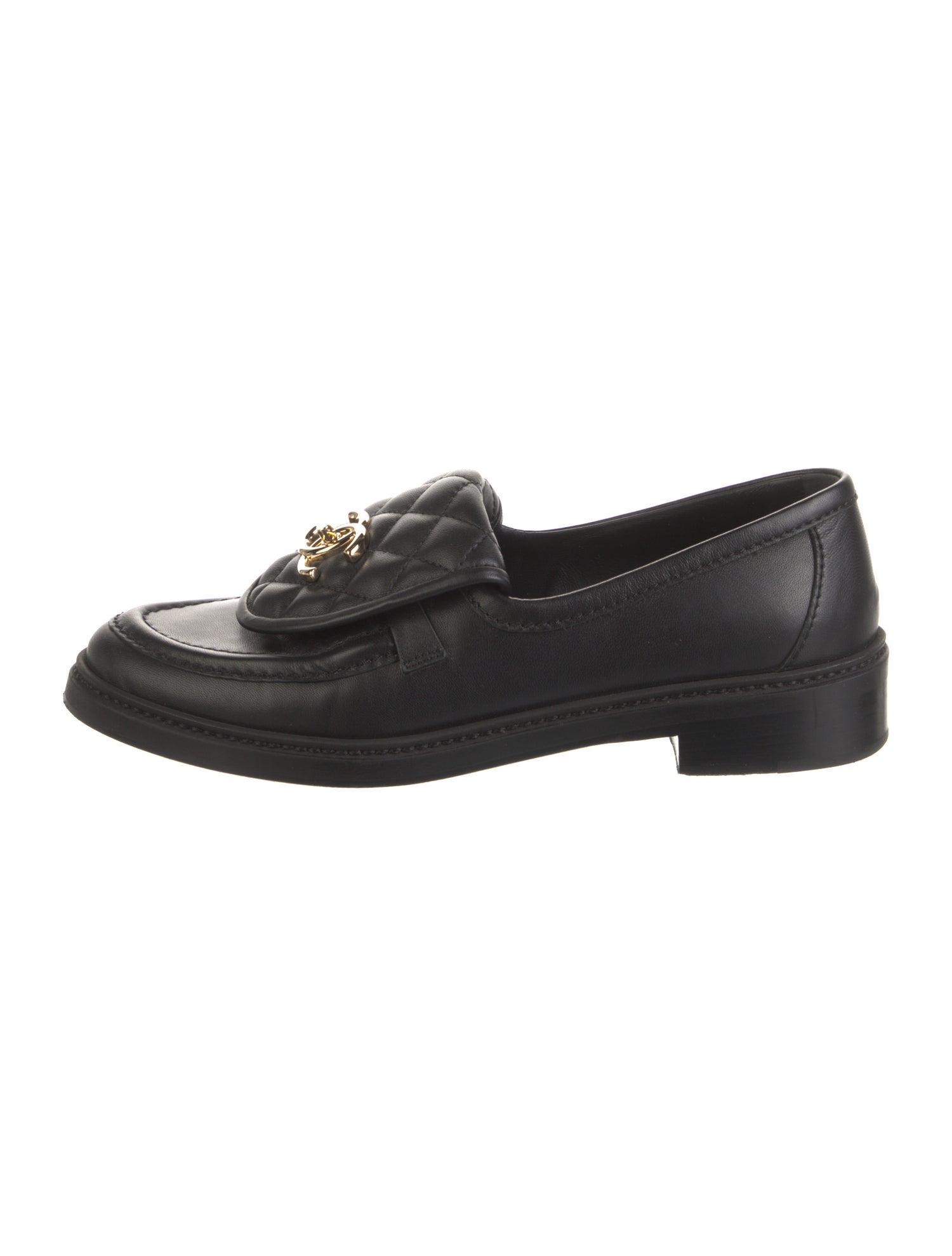 Chanel Interlocking CC Logo Leather Loafers