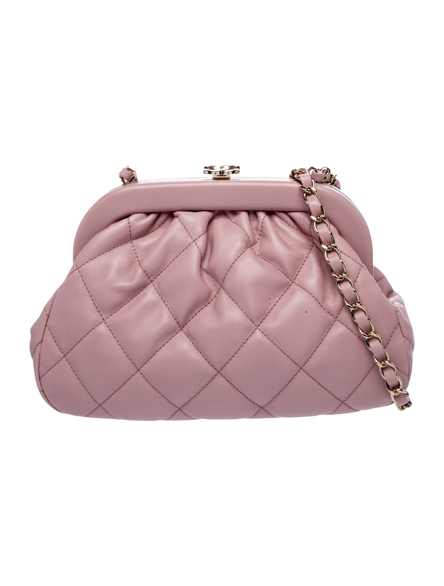 Chanel Quilted CC Kisslock Clutch w/ Chain