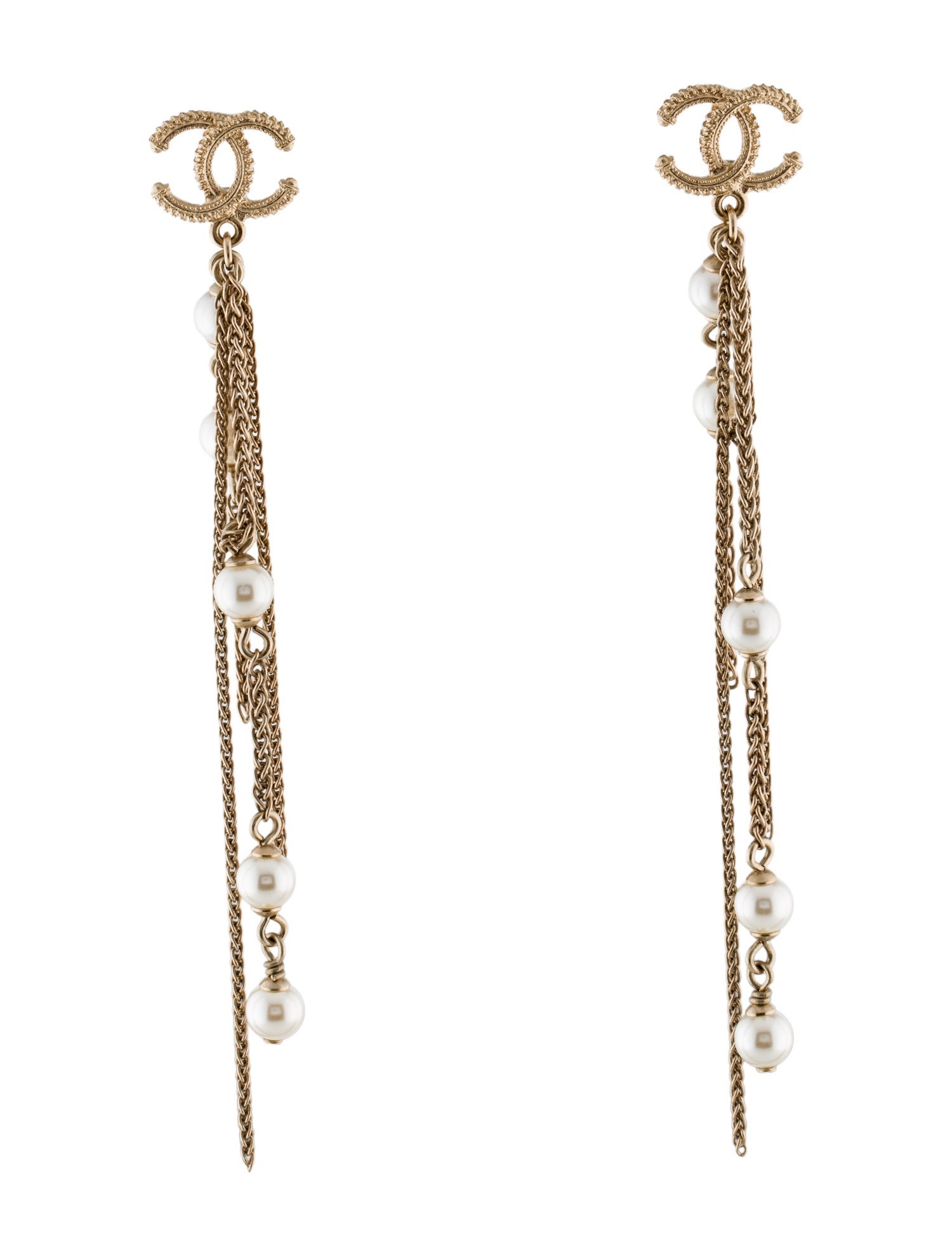 Chanel Faux Pearl CC Drop Earrings