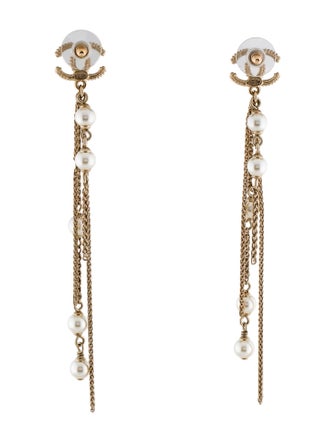 Chanel Faux Pearl CC Drop Earrings