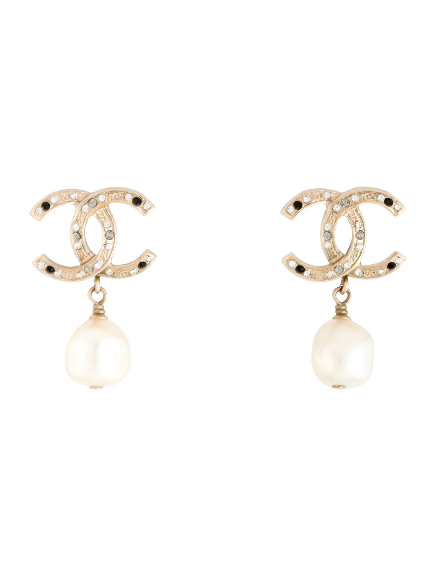 Chanel Faux Pearl, Strass & Resin CC Drop Earrings