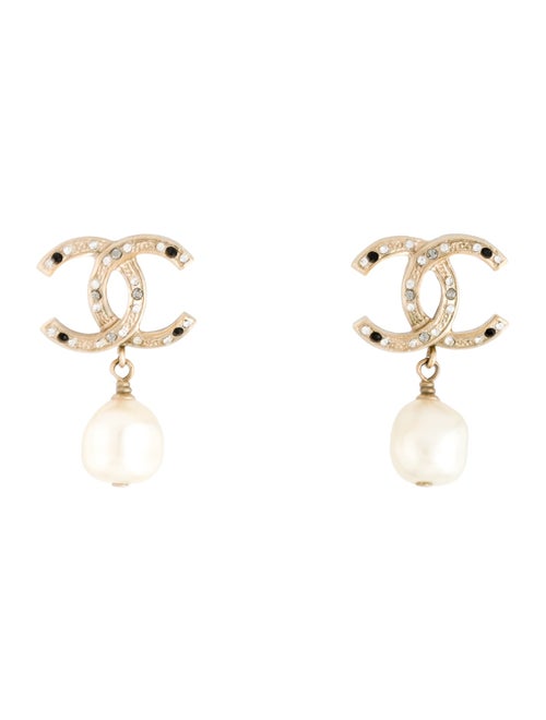 Chanel Faux Pearl, Strass & Resin CC Drop Earrings
