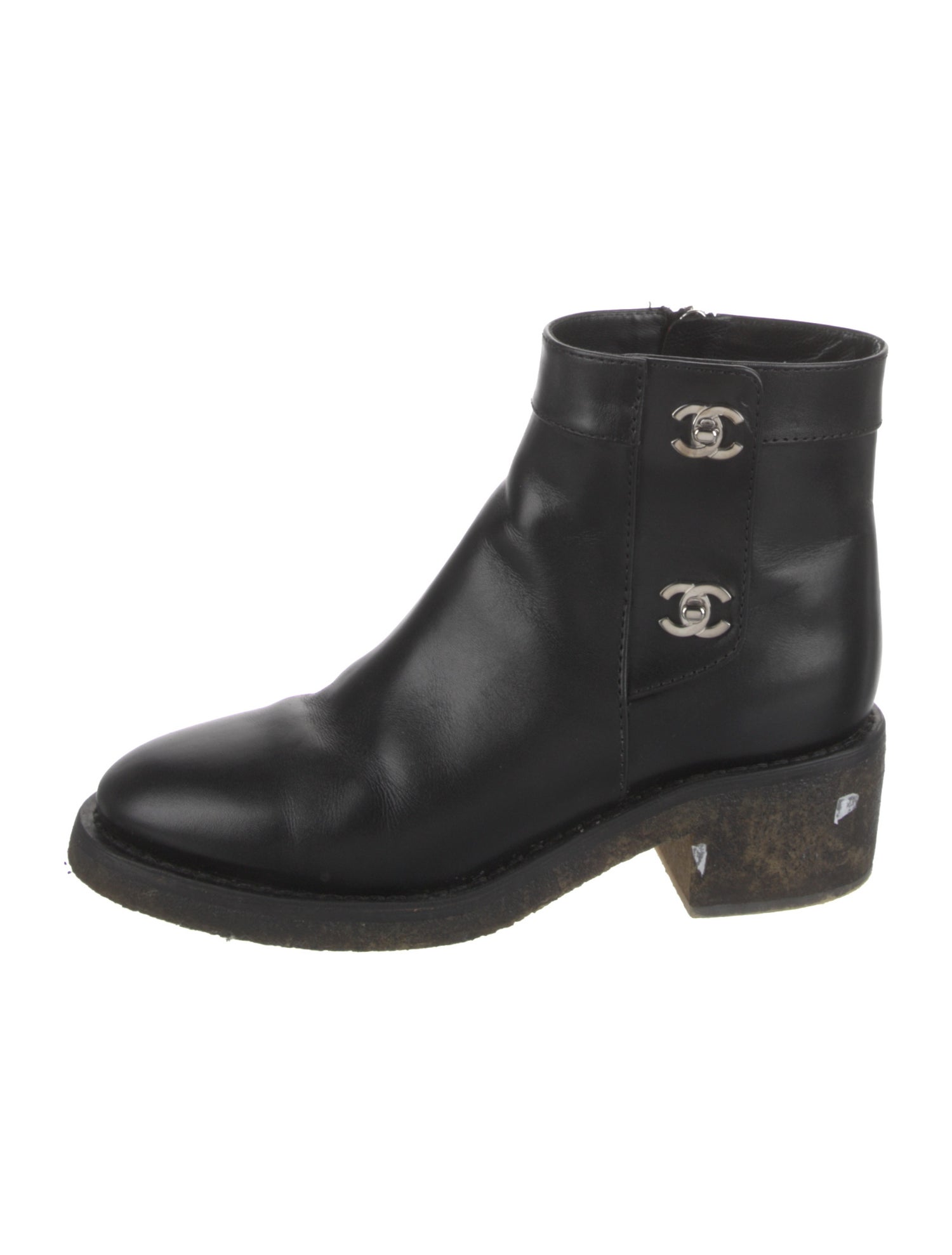 Chanel Interlocking CC Logo Leather Moto Boots