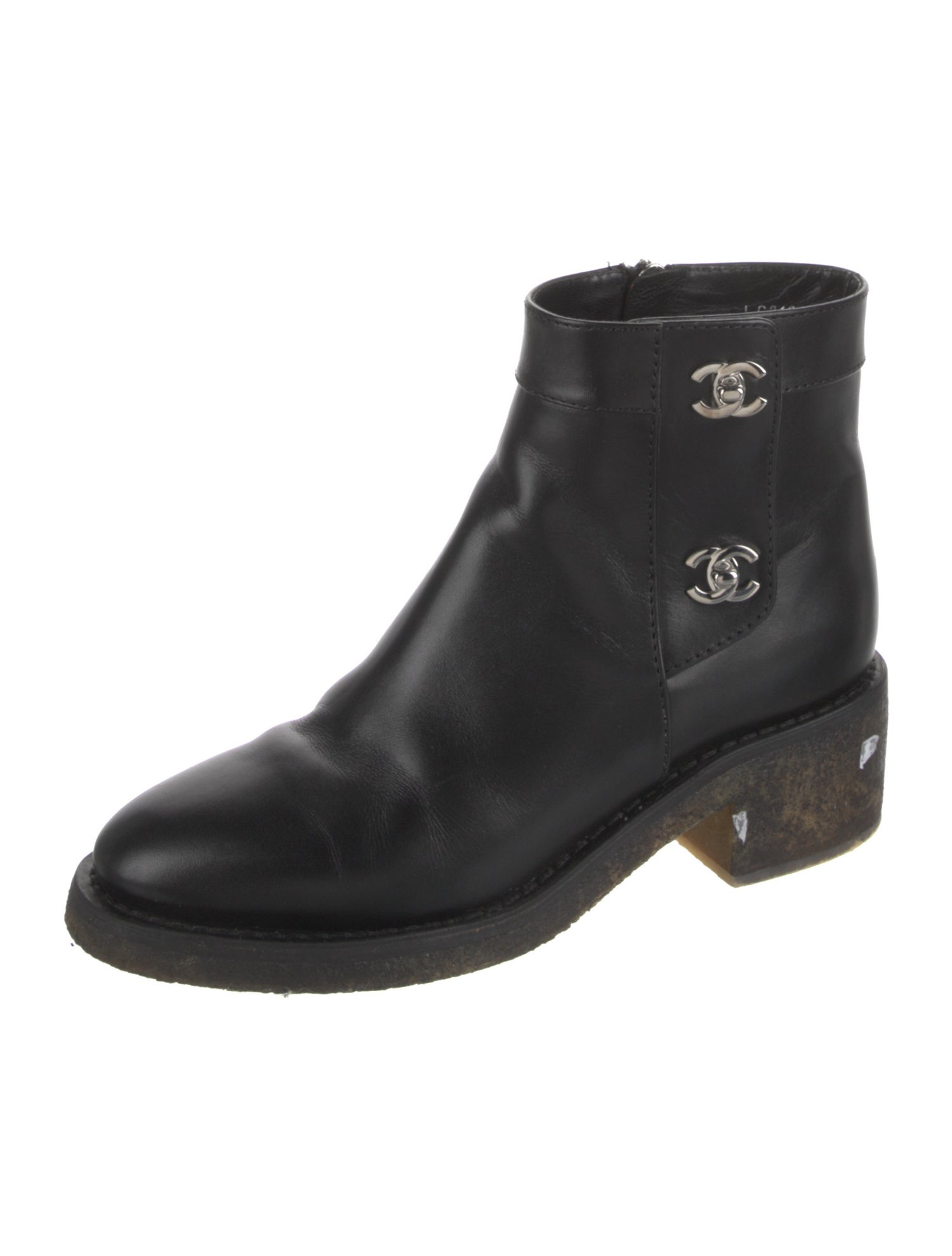 Chanel Interlocking CC Logo Leather Moto Boots