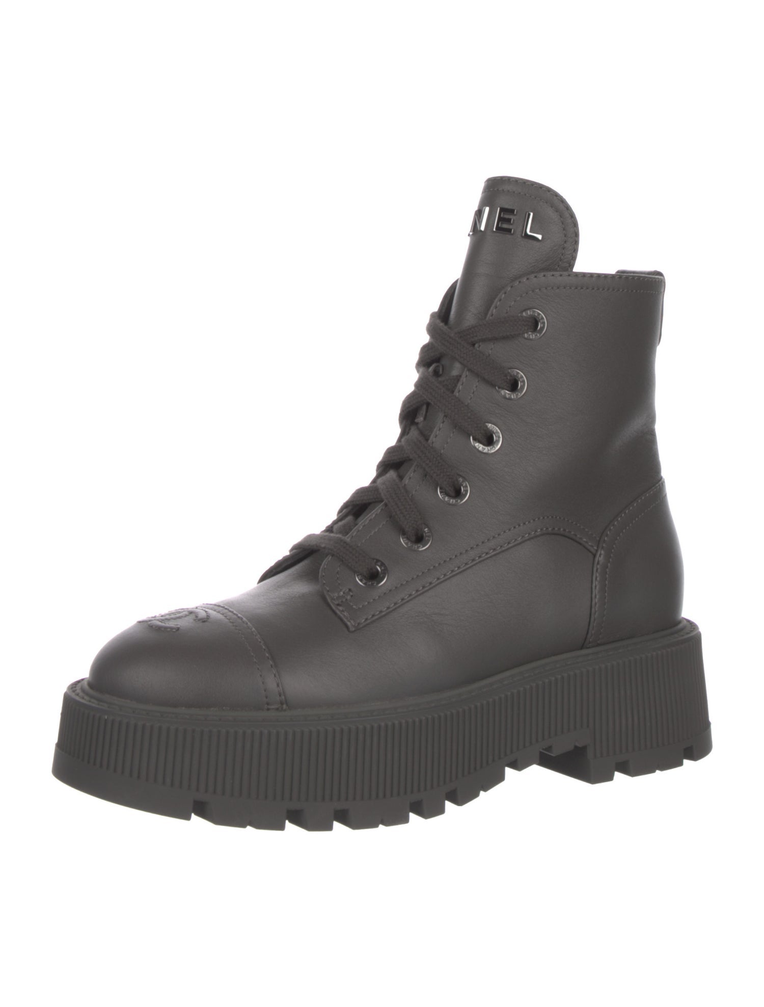 Chanel Interlocking CC Logo Leather Combat Boots
