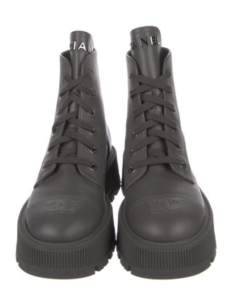Chanel Interlocking CC Logo Leather Combat Boots