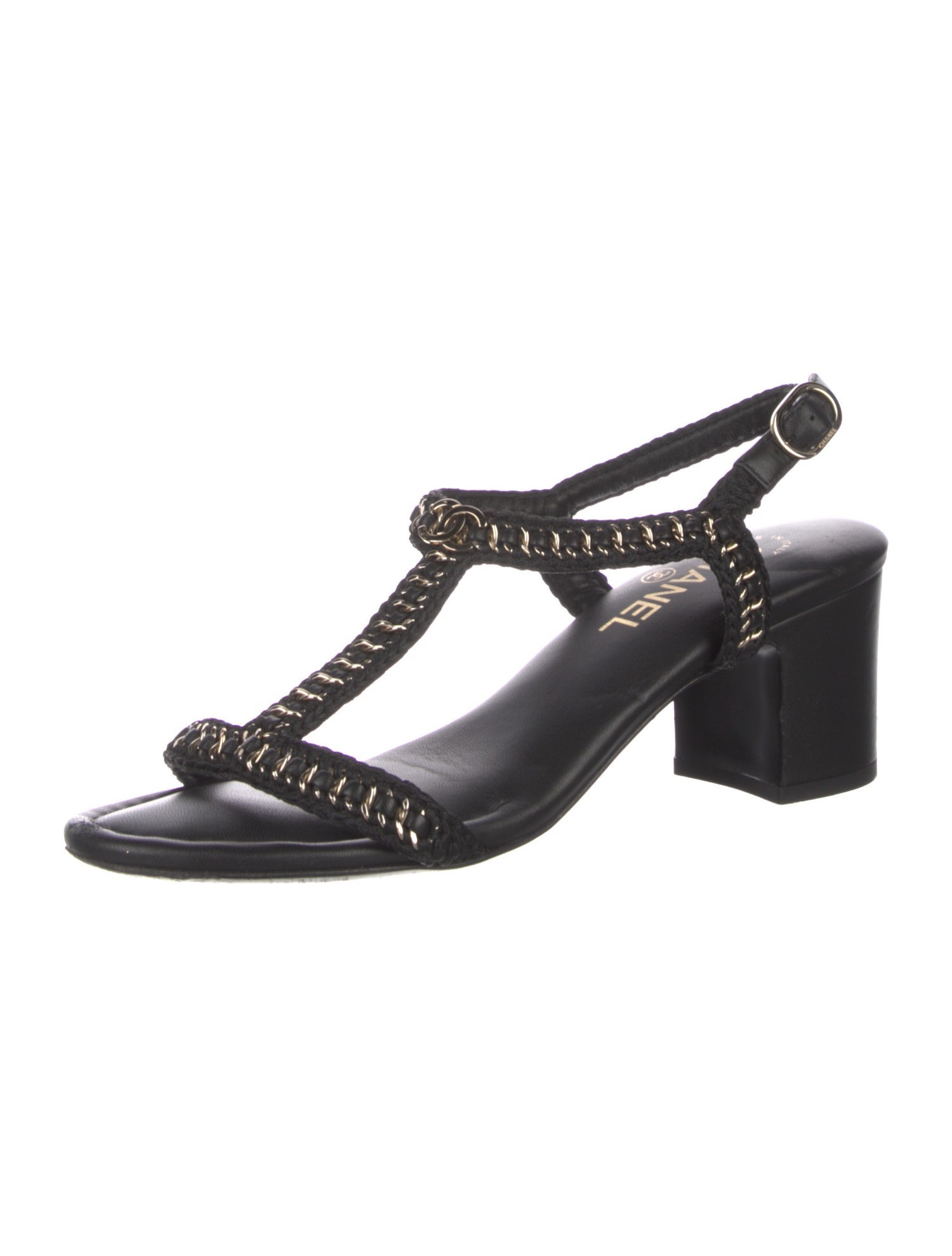 Chanel 2022 Interlocking CC Logo T-Strap Sandals