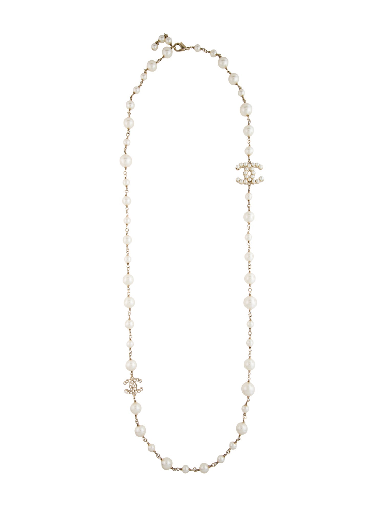 Chanel Faux Pearl CC Station Necklace