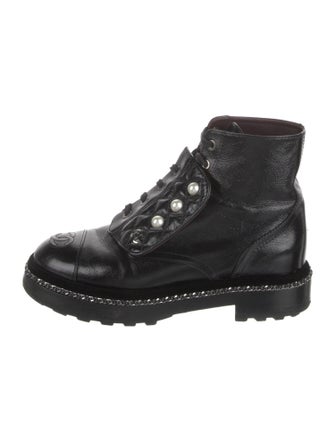 Chanel Interlocking CC Logo Patent Leather Combat Boots