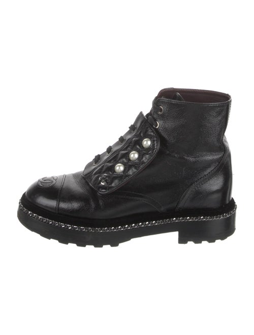 Chanel Interlocking CC Logo Patent Leather Combat Boots