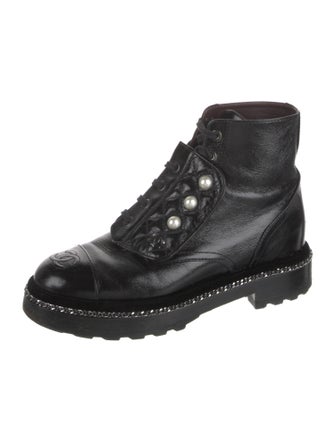 Chanel Interlocking CC Logo Patent Leather Combat Boots