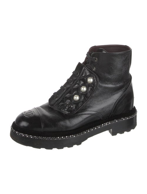 Chanel Interlocking CC Logo Patent Leather Combat Boots
