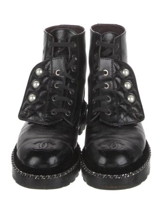 Chanel Interlocking CC Logo Patent Leather Combat Boots