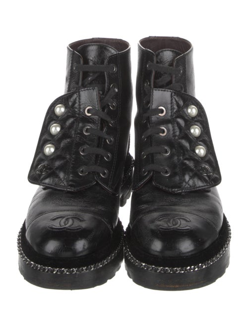 Chanel Interlocking CC Logo Patent Leather Combat Boots