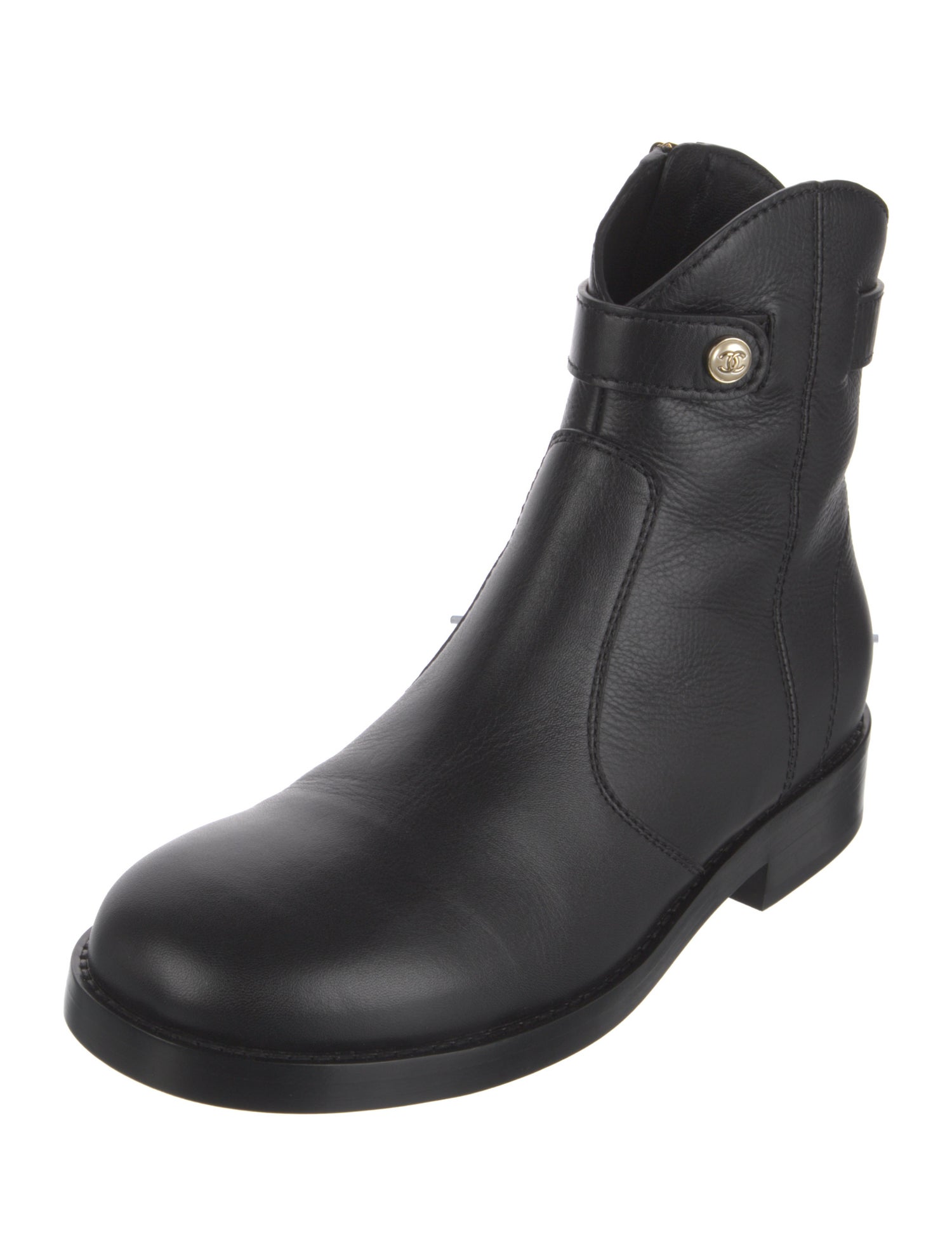 Chanel Interlocking CC Logo Leather Moto Boots