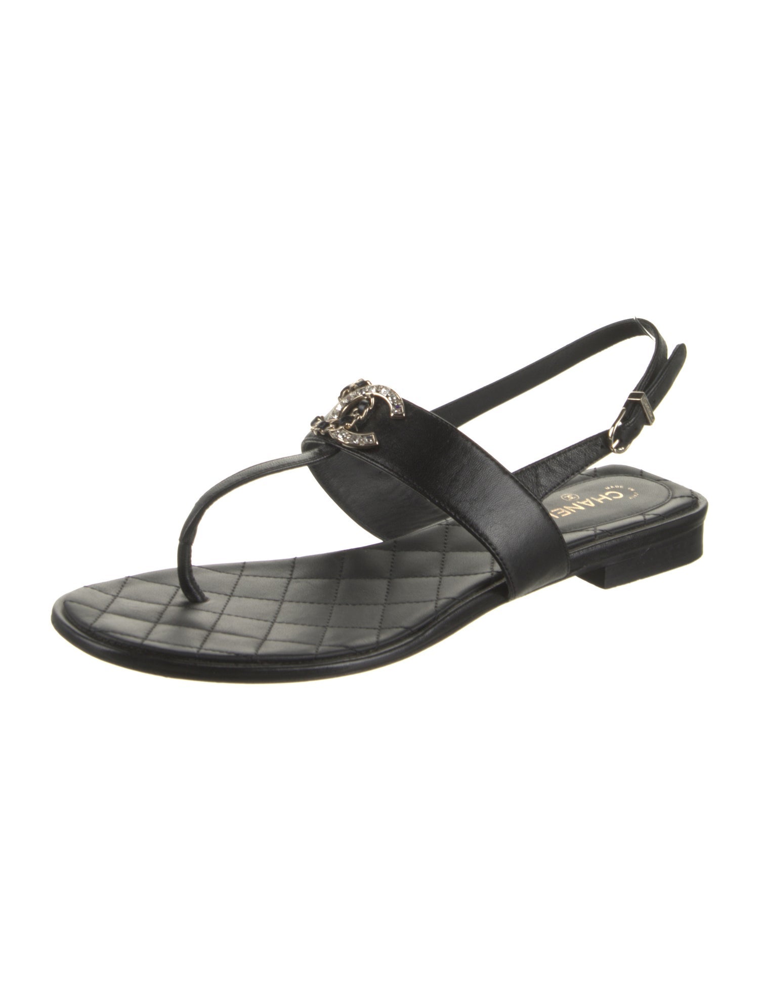 Chanel 2021 Interlocking CC Logo T-Strap Sandals