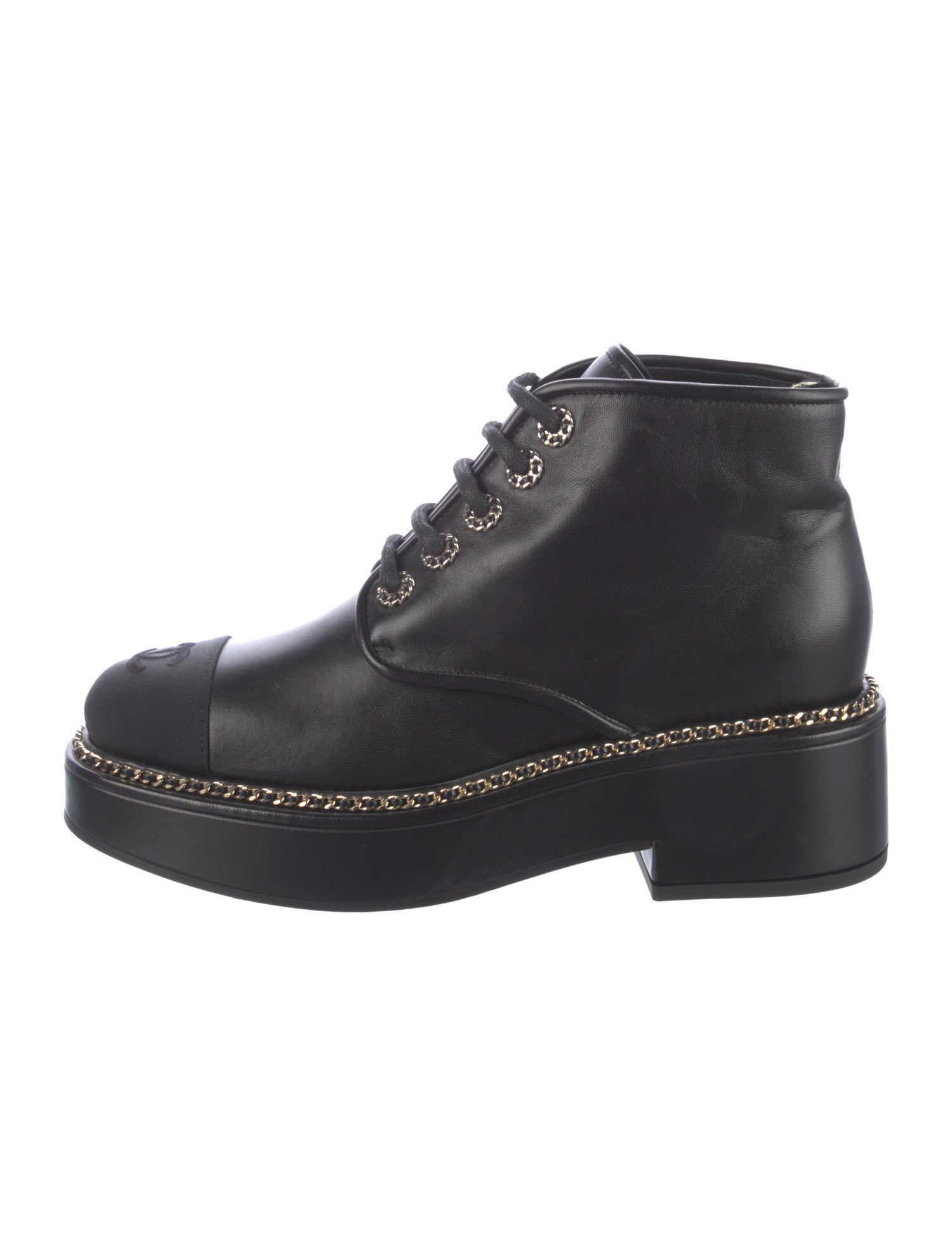 Chanel Interlocking CC Logo Leather Combat Boots