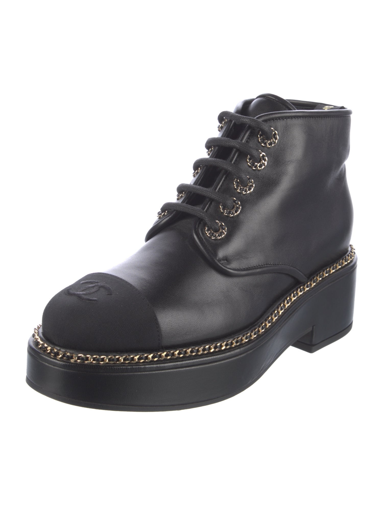 Chanel Interlocking CC Logo Leather Combat Boots