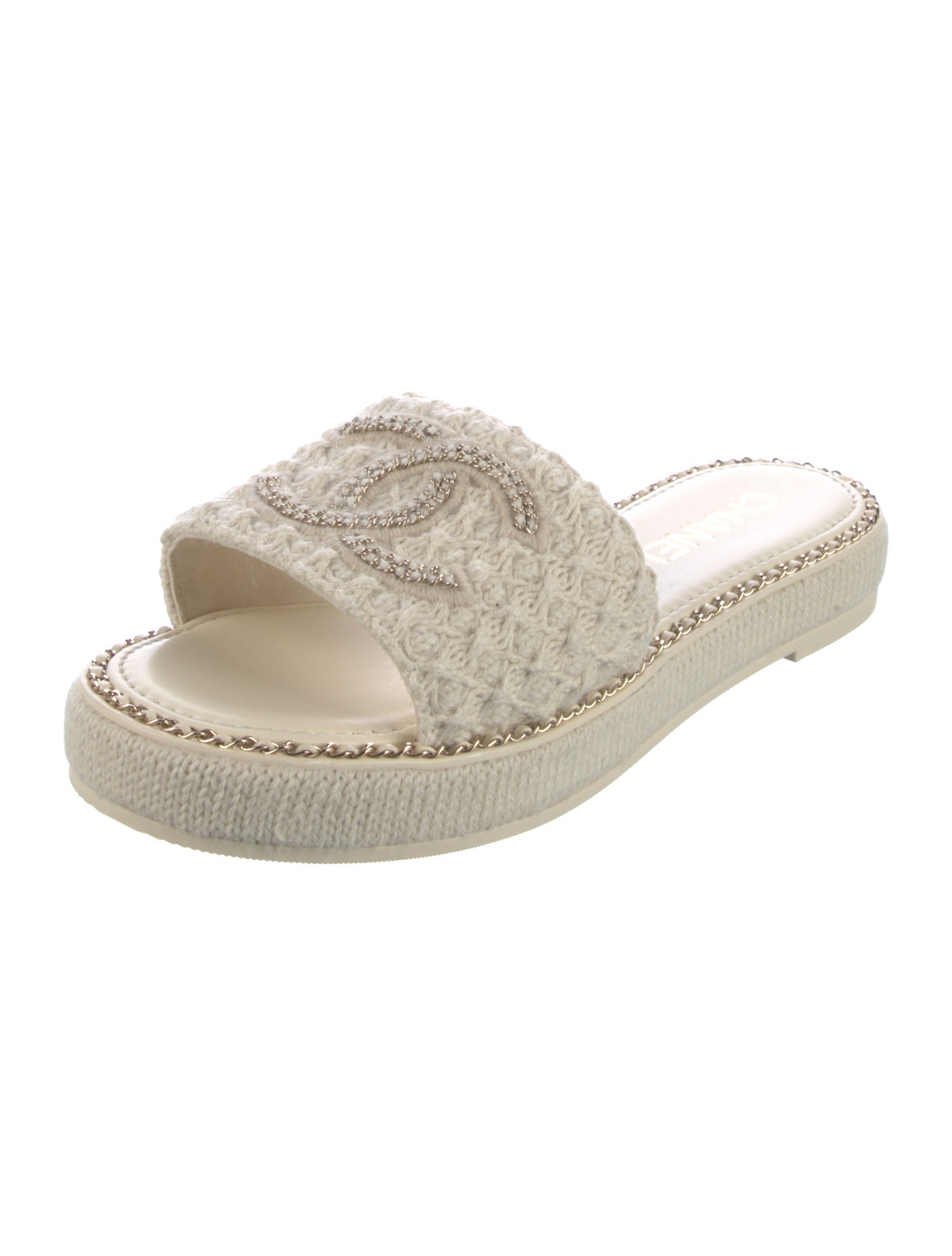 Chanel Interlocking CC Logo Tweed Espadrilles