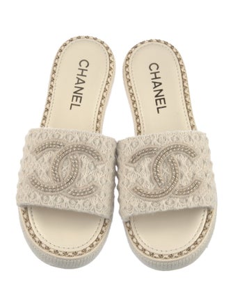 Chanel Interlocking CC Logo Tweed Espadrilles