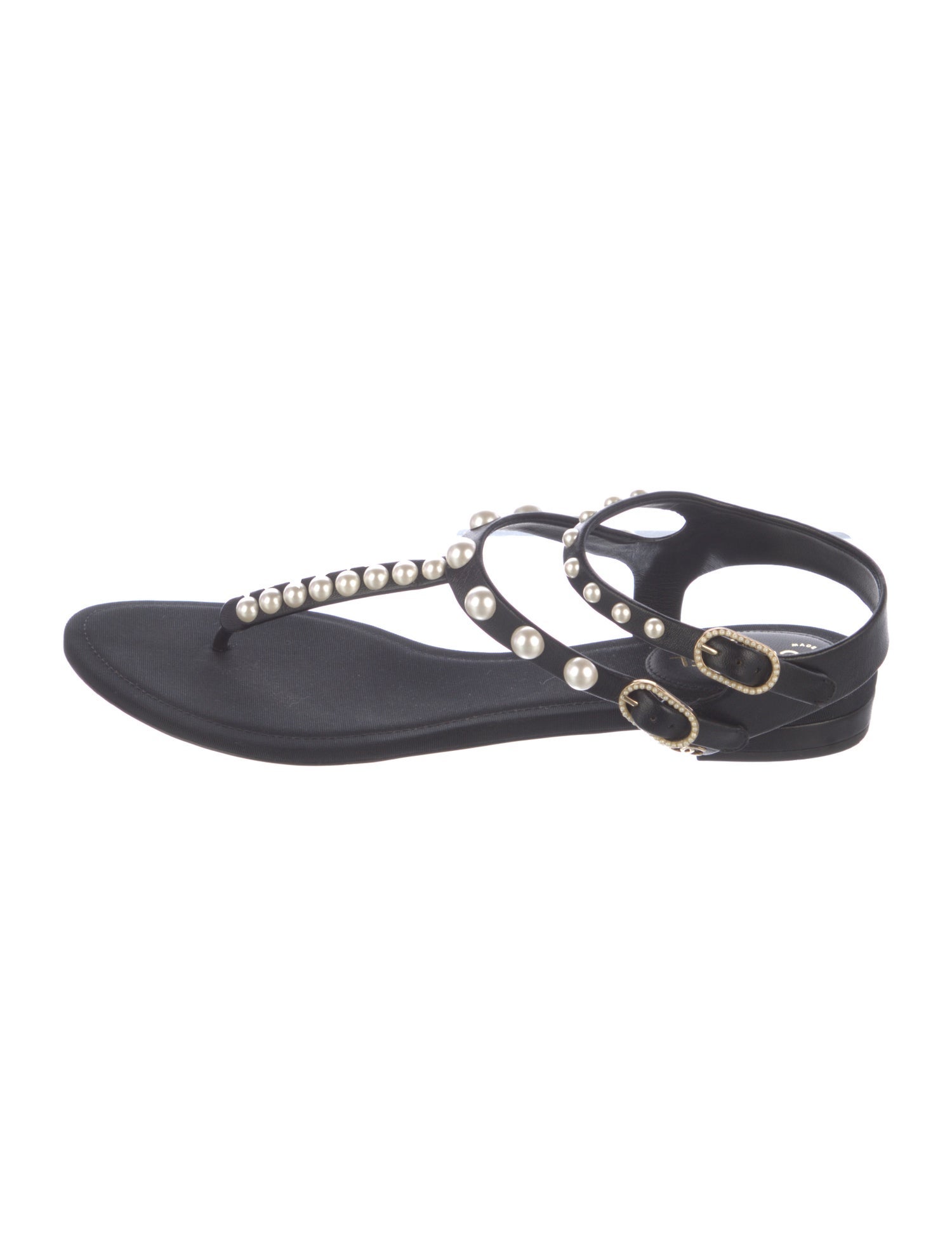 Chanel Interlocking CC Logo Leather T-Strap Sandals