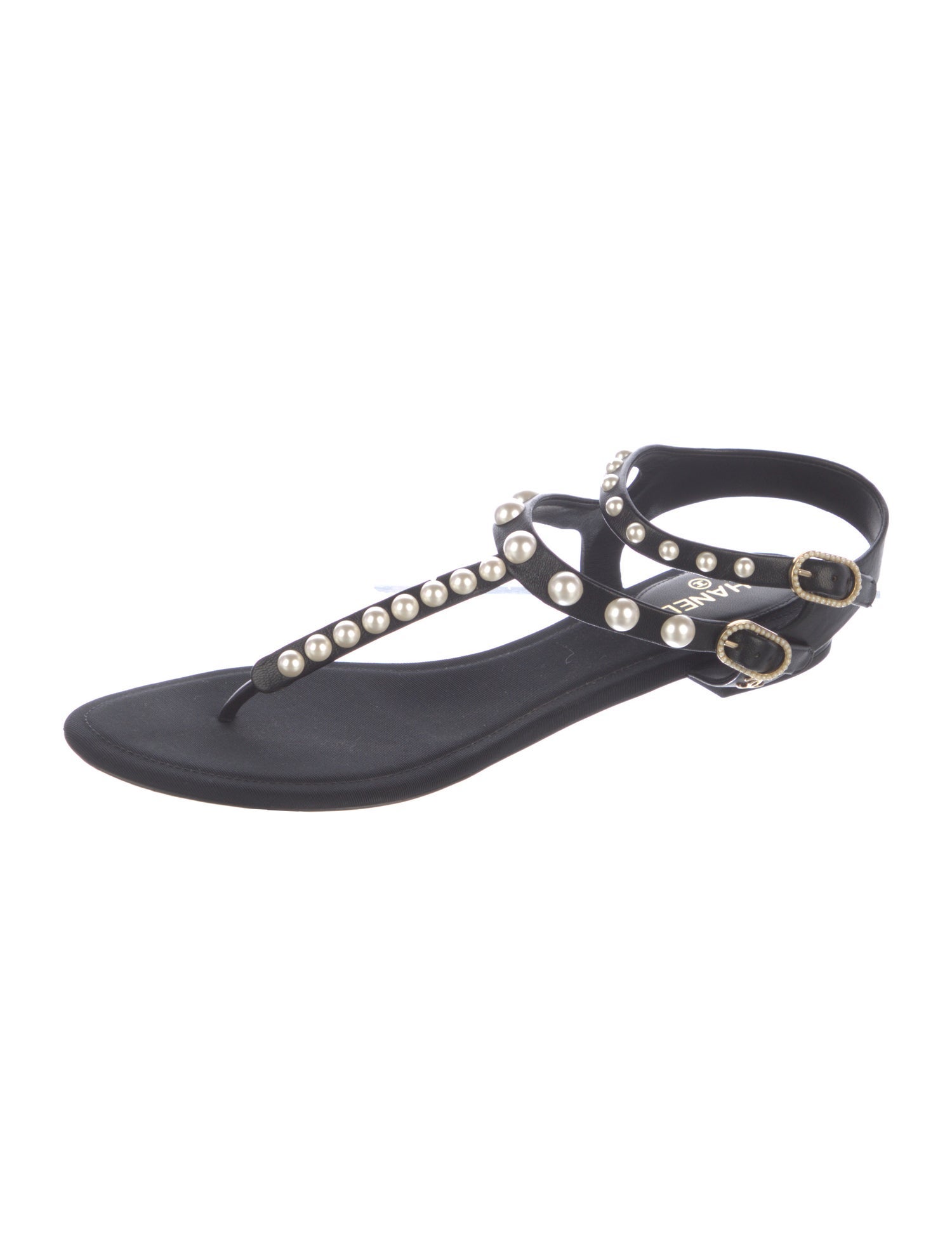 Chanel Interlocking CC Logo Leather T-Strap Sandals