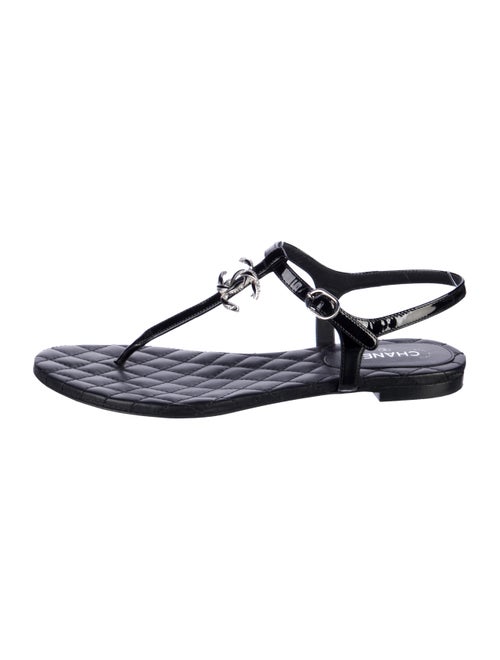 Chanel Interlocking CC Logo Patent Leather T-Strap Sandals