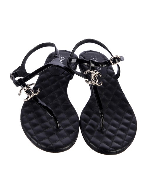 Chanel Interlocking CC Logo Patent Leather T-Strap Sandals