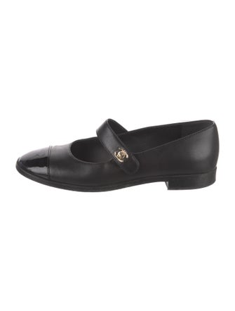 Chanel Interlocking CC Logo Leather Mary Jane Flats