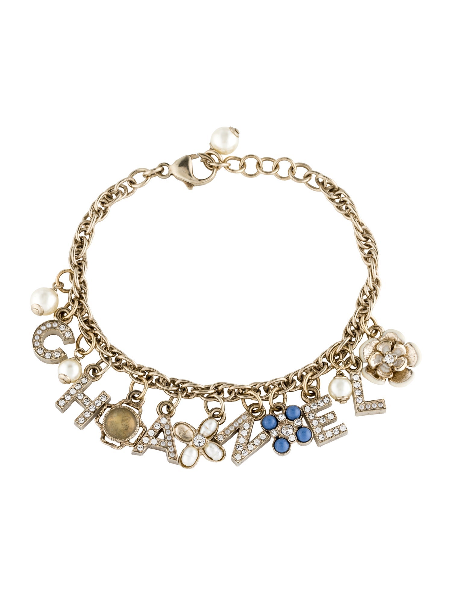 Chanel Faux Pearl, Strass and Resin CC Charm Bracelet