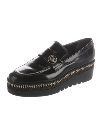 Chanel Interlocking CC Logo Patent Leather Loafers