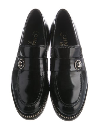 Chanel Interlocking CC Logo Patent Leather Loafers