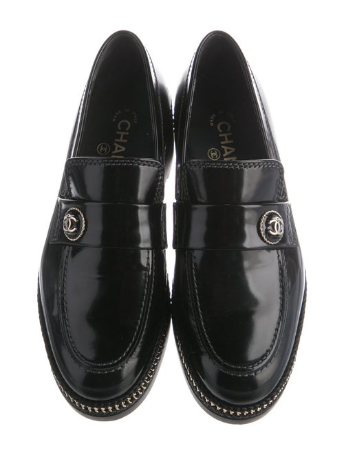 Chanel Interlocking CC Logo Patent Leather Loafers
