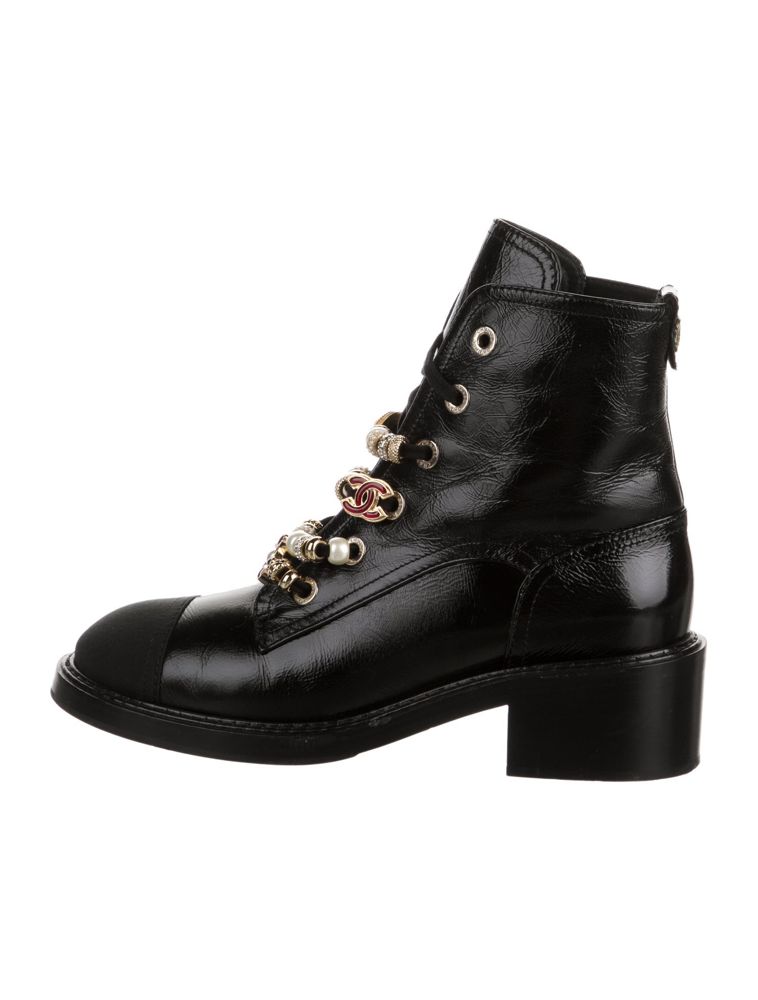Chanel 2024-2025 Faux Pearl Accents Combat Boots